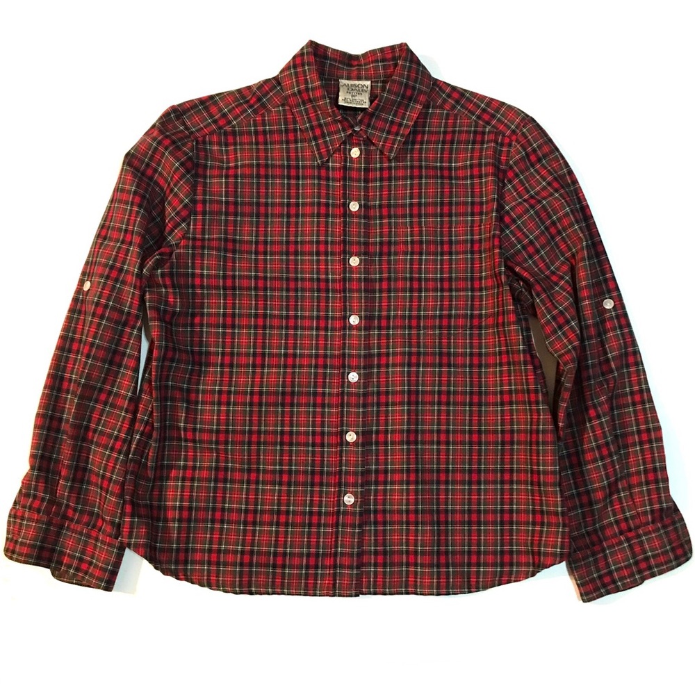 Allison Daley long sleeve button down shirt tartan plaid 8P